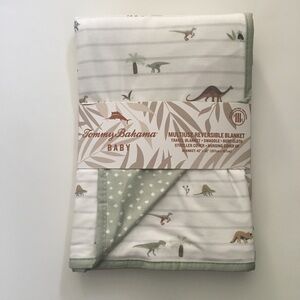 NEW Baby Blanket Tommy Bahama Multiuse Reversible Dinosaurs & Palm Trees Print